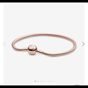 Rose Gold Pandora Moments Snake Chain Bracelet with Sparkling Row Spacer Charm